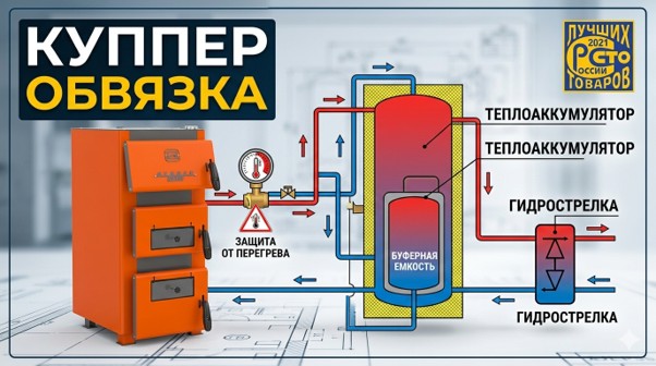 Обвязка твердотопливного котла Куппер: схемы с гидрострелкой и буферной емкостью